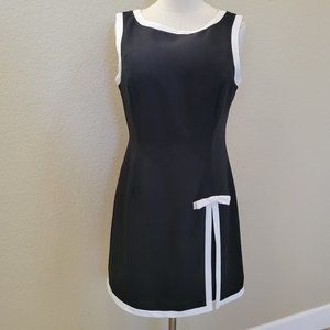 DATIANI Sleeveless Black Dress White Trim Bow